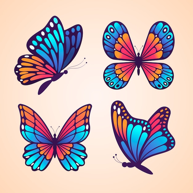 Vector conjunto de ilustraciones de mariposas