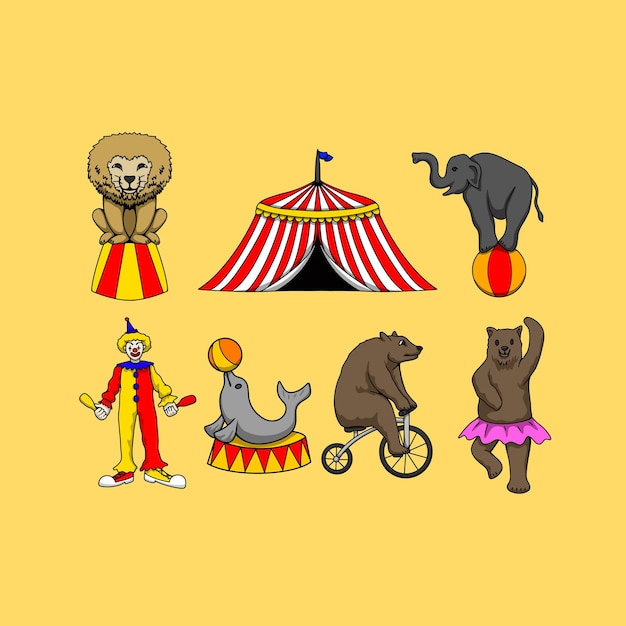 conjunto de ilustraciones de mascotas de circo