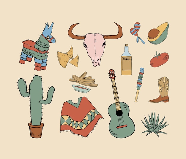 Conjunto de ilustraciones de México