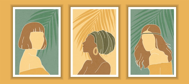 Conjunto de ilustraciones minimalistas de mujeres para la decoración de paredes.