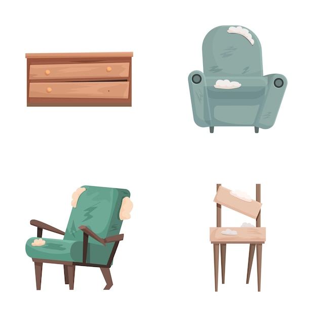 Conjunto de ilustraciones de muebles desgastados