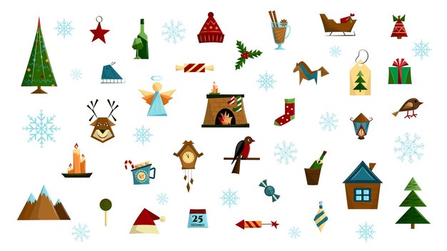 conjunto de ilustraciones de Navidad Símbolo de invierno y vacaciones Año Nuevo imágenes lindas