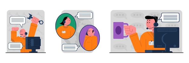 El conjunto de ilustraciones de los operadores en línea ayuda a resolver los problemas de los clientes