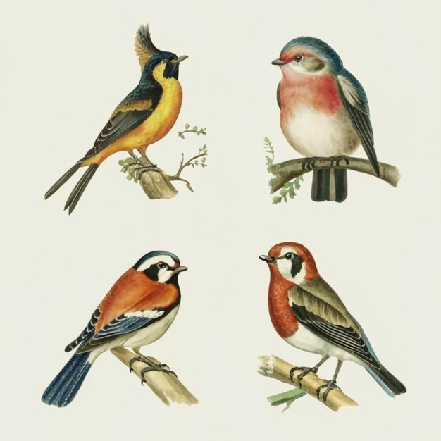 Conjunto de ilustraciones de pájaros