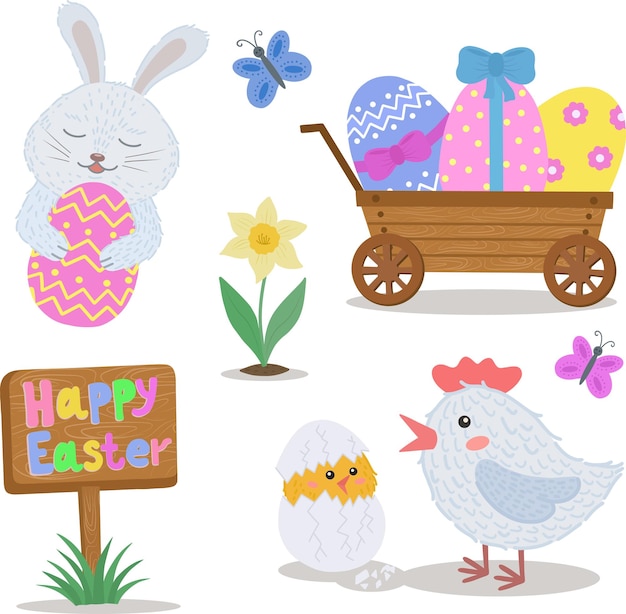 Un conjunto de ilustraciones de pascua dibujos de niños lindos para la pascua un conjunto de ilustración simple