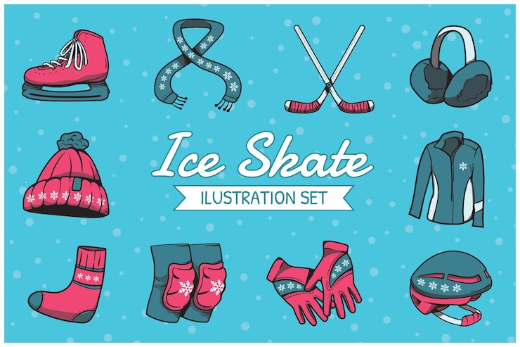 Conjunto de ilustraciones de patinaje sobre hielo