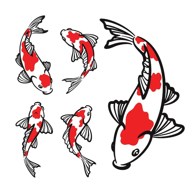 Vector conjunto de ilustraciones de peces koi dibujadas a mano colección de arte de líneas de carpa koi