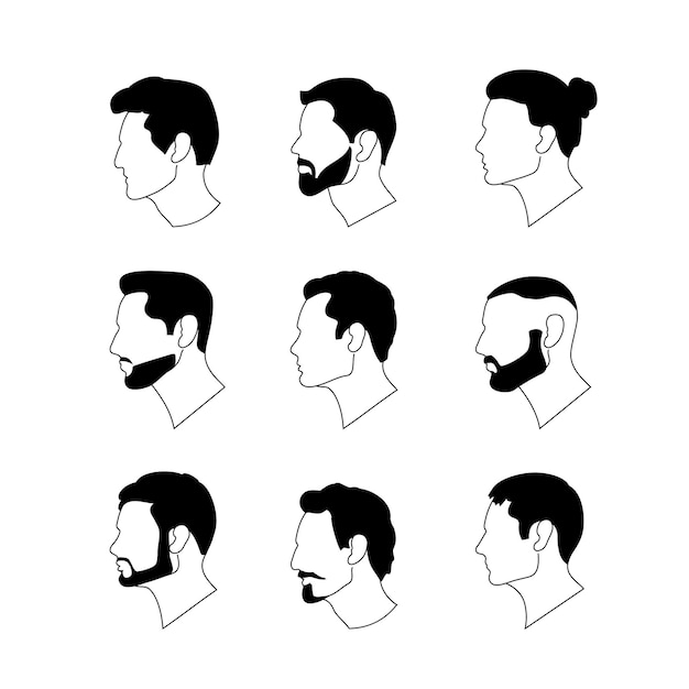 Conjunto de ilustraciones de perfiles masculinos de nacionalidad caucásica Retratos vectoriales de hombres en estilo de dibujos animados Avatares sobre fondo blanco