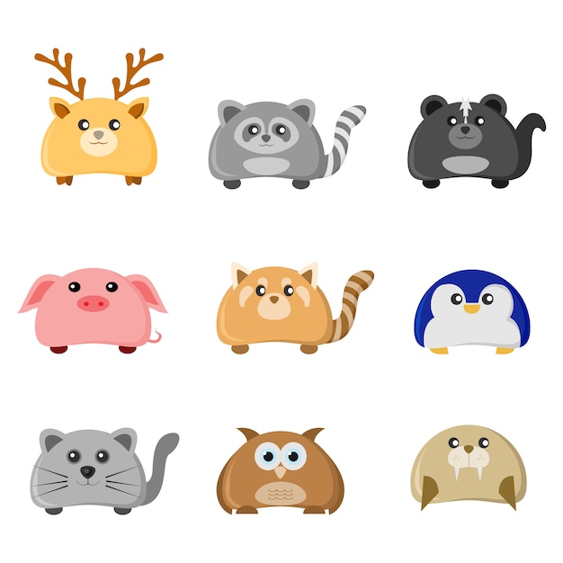 Conjunto de ilustraciones de personajes de animales lindos