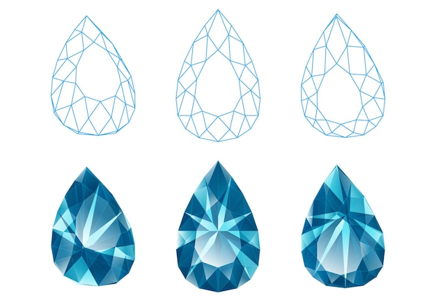 Vector conjunto de ilustraciones de piedras preciosas aisladas de gotas de agua