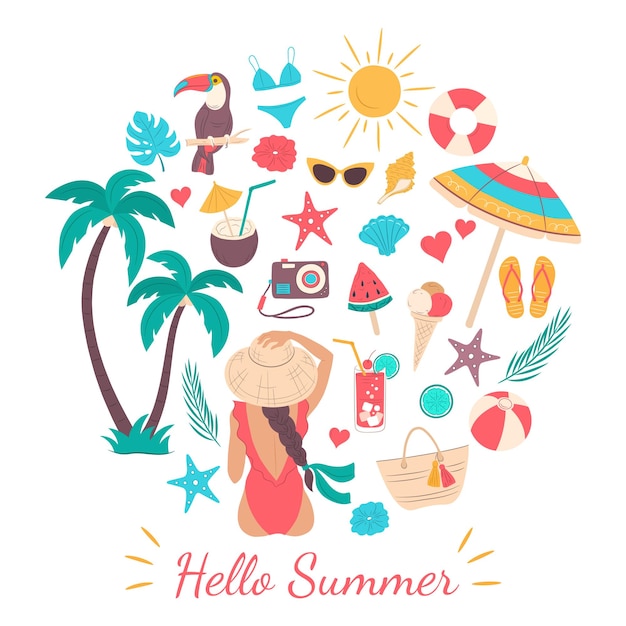 Conjunto de ilustraciones de pisos de playa de verano