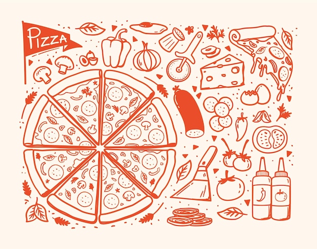 Conjunto de ilustraciones de pizza dibujado a mano