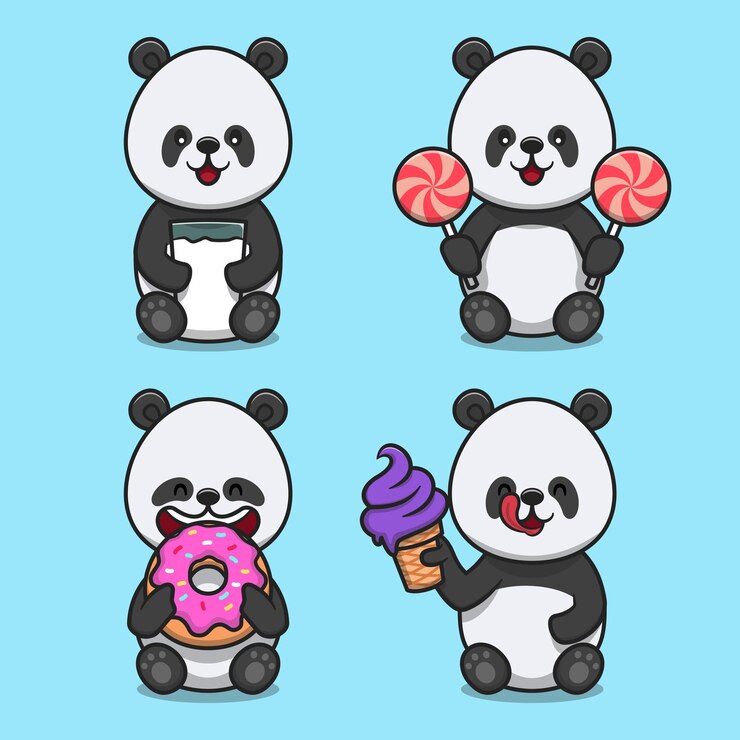 Conjunto de ilustraciones planas de dibujos animados lindo panda