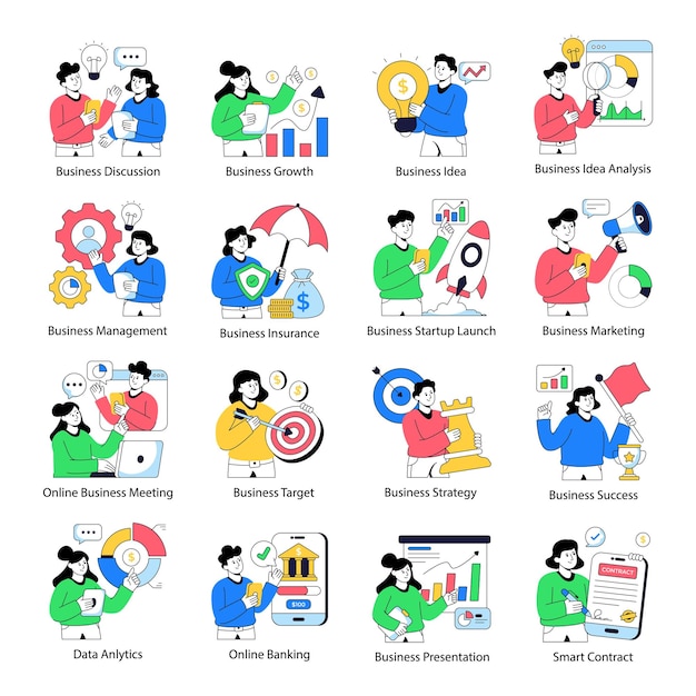 Conjunto de ilustraciones planas de negocios