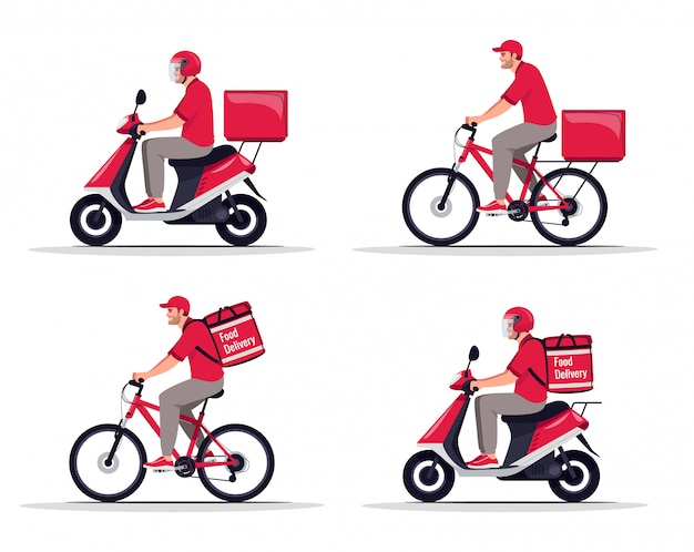 Conjunto de ilustraciones planas de transporte de mercancías y alimentos