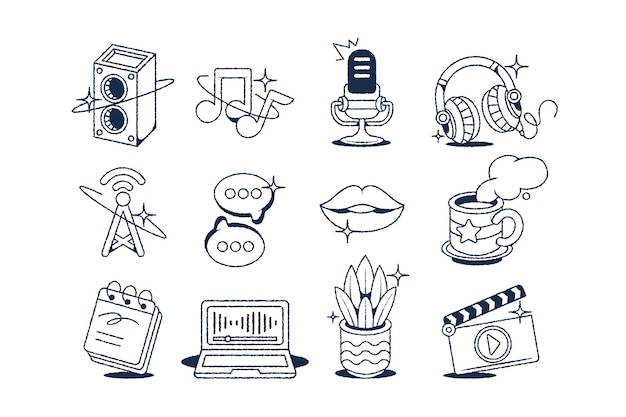 Conjunto de ilustraciones de podcasts de Doodle