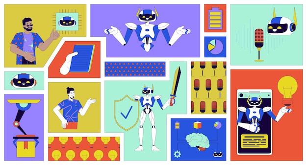 conjunto de ilustraciones de la red bento de tecnologías de IA