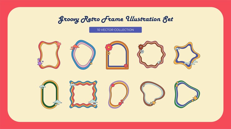 Conjunto de ilustraciones retro Groovy