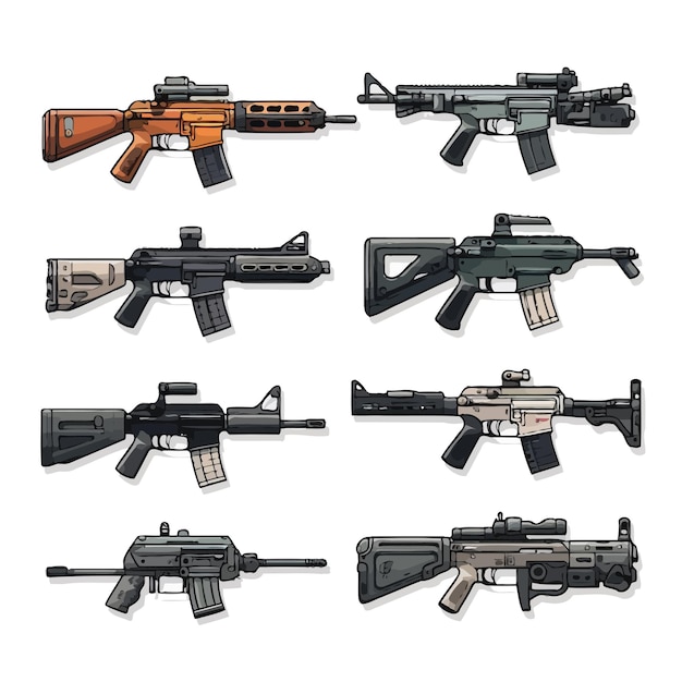 Vector conjunto de ilustraciones del rifle de asalto