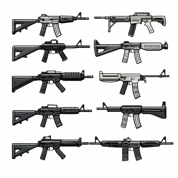 Vector conjunto de ilustraciones del rifle de asalto