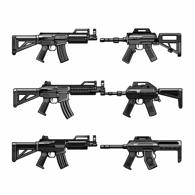 Vector conjunto de ilustraciones del rifle de asalto