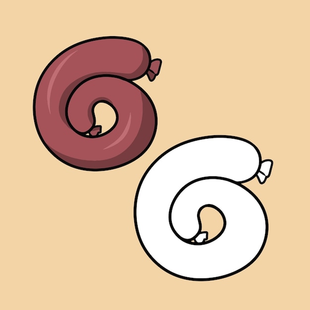 Un conjunto de ilustraciones Salchicha rosada deliciosa ahumada enrollada en una ilustración de vector de anillo