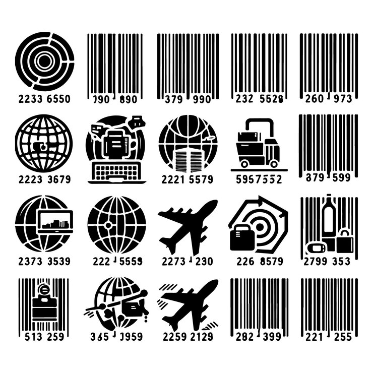 Vector un conjunto de ilustraciones de silueta de código de barras en blanco y negro