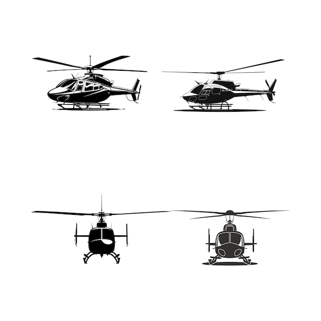 Conjunto de ilustraciones de silueta de helicóptero de color negro