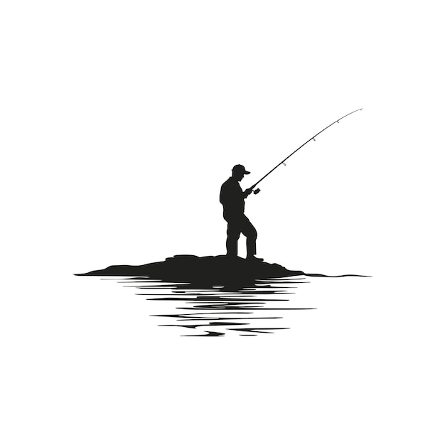 conjunto de ilustraciones de silueta de pescador con arte vectorial de color negro