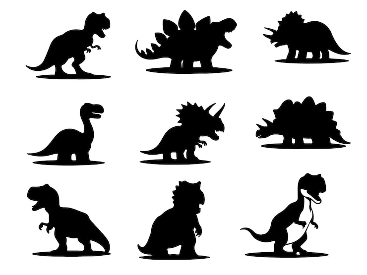 Vector conjunto de ilustraciones de siluetas de dinosaurios