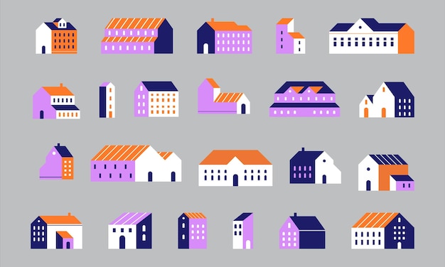 Vector conjunto de ilustraciones simples del tipo casa de construcción