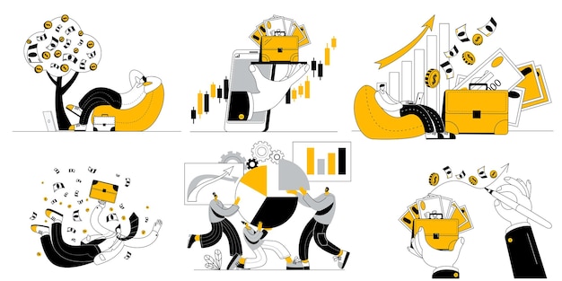 Conjunto de ilustraciones sobre el tema de los ingresos pasivos