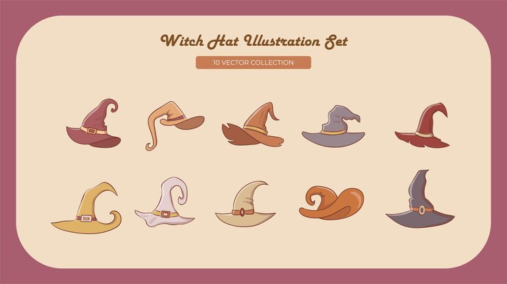 Conjunto de ilustraciones de sombrero de bruja