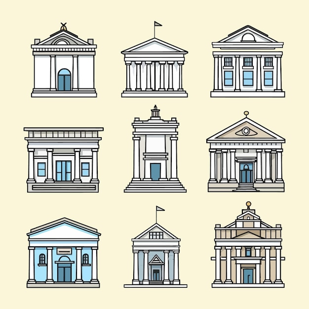 El conjunto de ilustraciones de Stately Bank Building