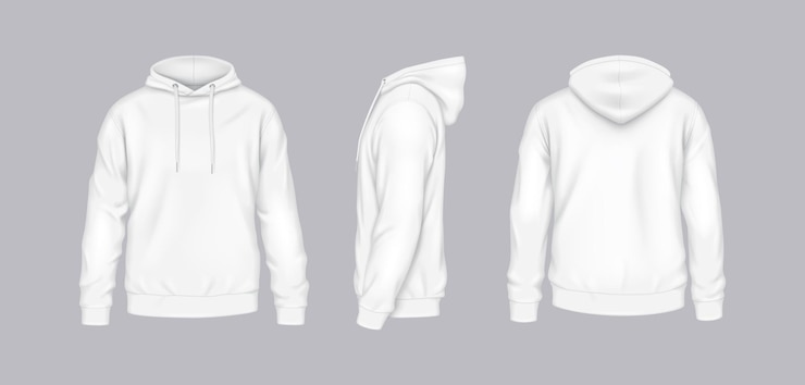 Vector conjunto de ilustraciones de sudaderas blancas con capucha de varias perspectivas
