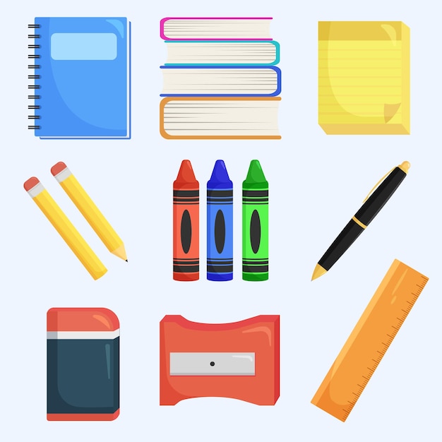 Conjunto de ilustraciones de suministros escolares