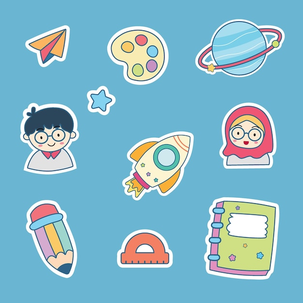 conjunto de ilustraciones de suministros escolares