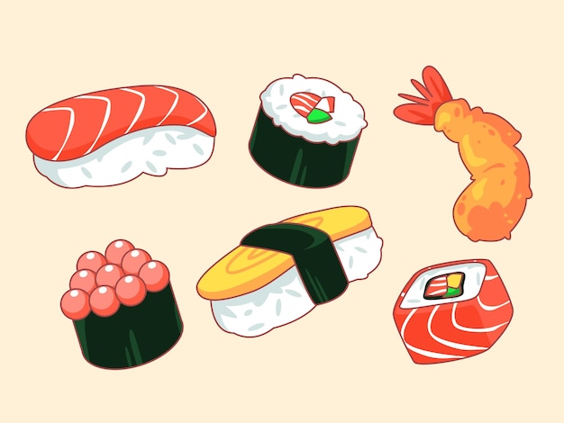 Vector conjunto de ilustraciones de sushi