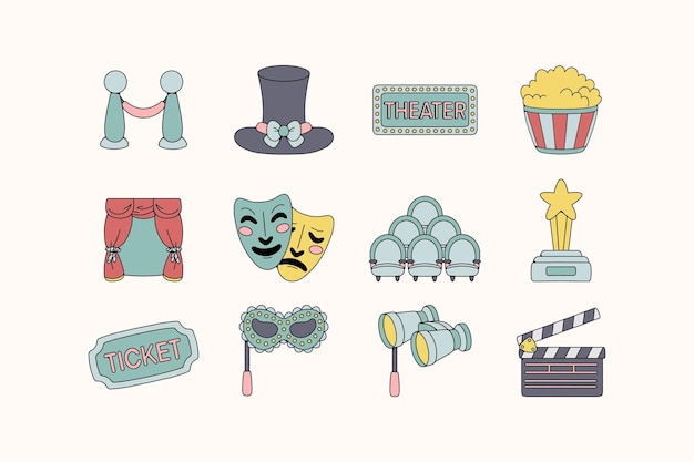 Conjunto de ilustraciones del teatro de Doodle dibujado a mano