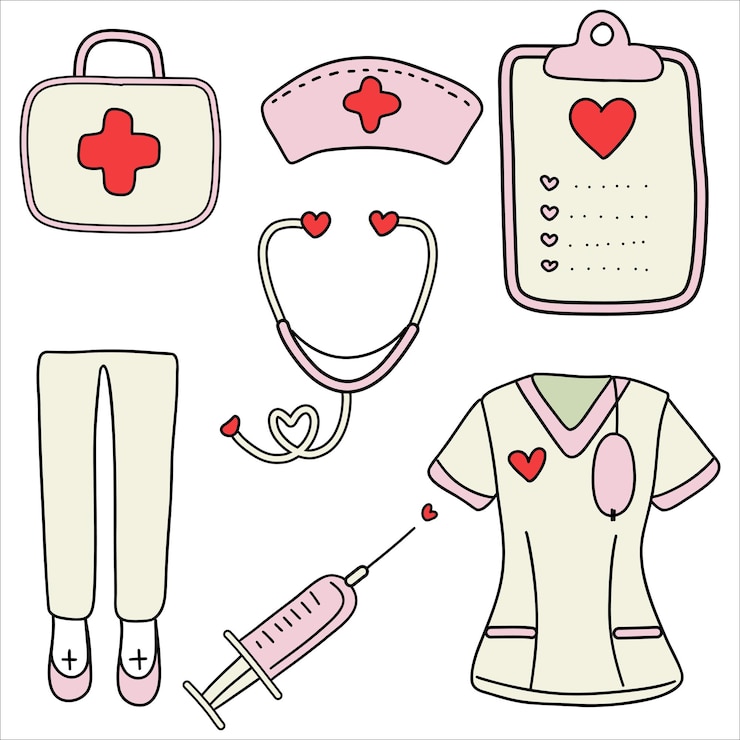 Vector el conjunto de ilustraciones temáticas de la enfermera valentine