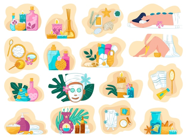 Vector conjunto de ilustraciones de terapia de cuidado de spa