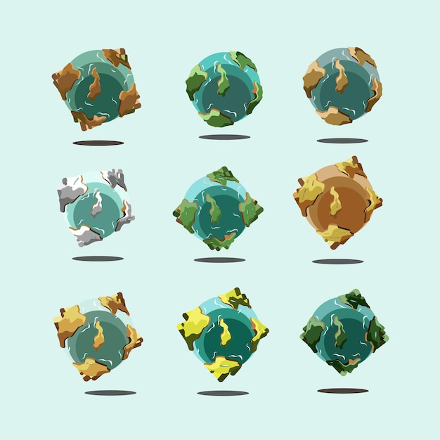 Conjunto de ilustraciones de la tierra y temporada completa para diseño de materiales