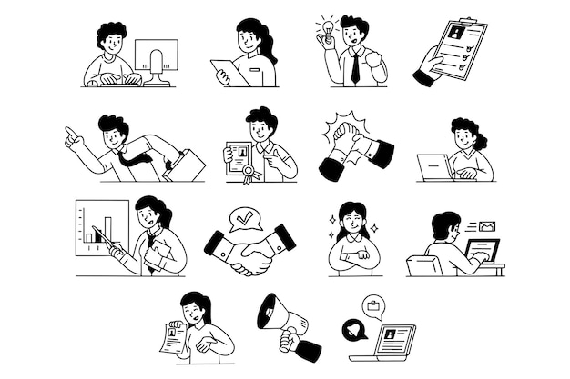 Conjunto de ilustraciones de trabajo y contratación de puestos de trabajo
