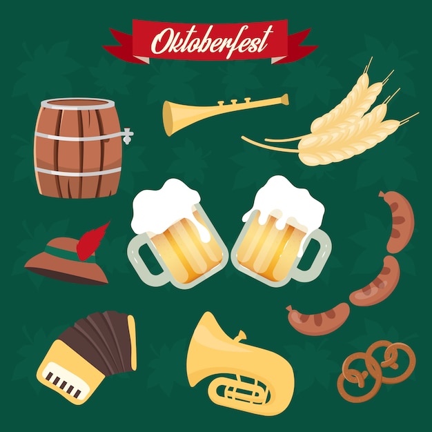 Conjunto de ilustraciones de vector plano de oktoberfest