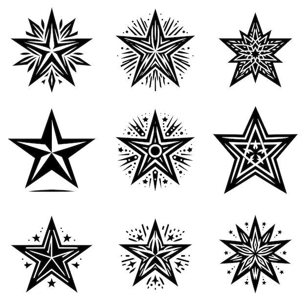 Conjunto de ilustraciones del vector de silueta en forma de estrella