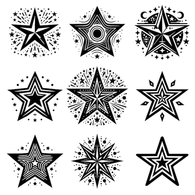 Vector conjunto de ilustraciones del vector de silueta en forma de estrella