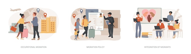 Conjunto de ilustraciones de vectores de concepto aislados de movimiento de personas
