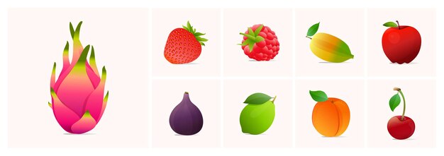 Conjunto de ilustraciones de vectores de estilo moderno de frutas