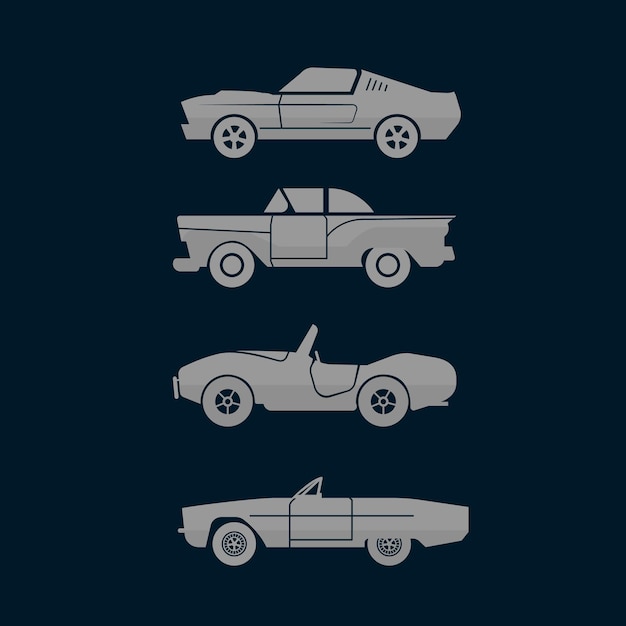 Vector conjunto de ilustraciones de vectores de icono de coche clásico de vista lateral