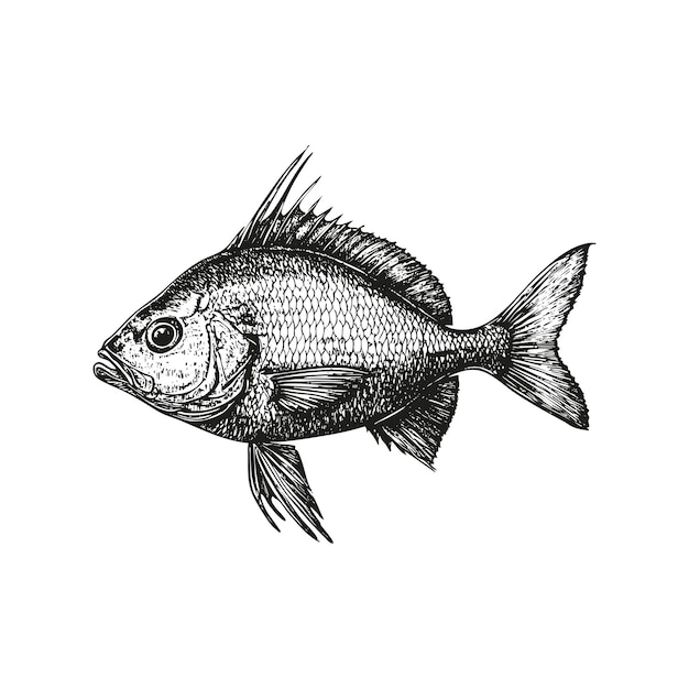 Conjunto de ilustraciones de vectores de peces grabados